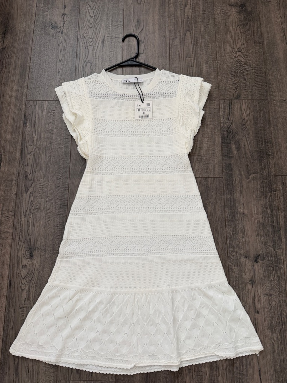 ZARA White Knit Ruffle Sleeve Dress  NWT